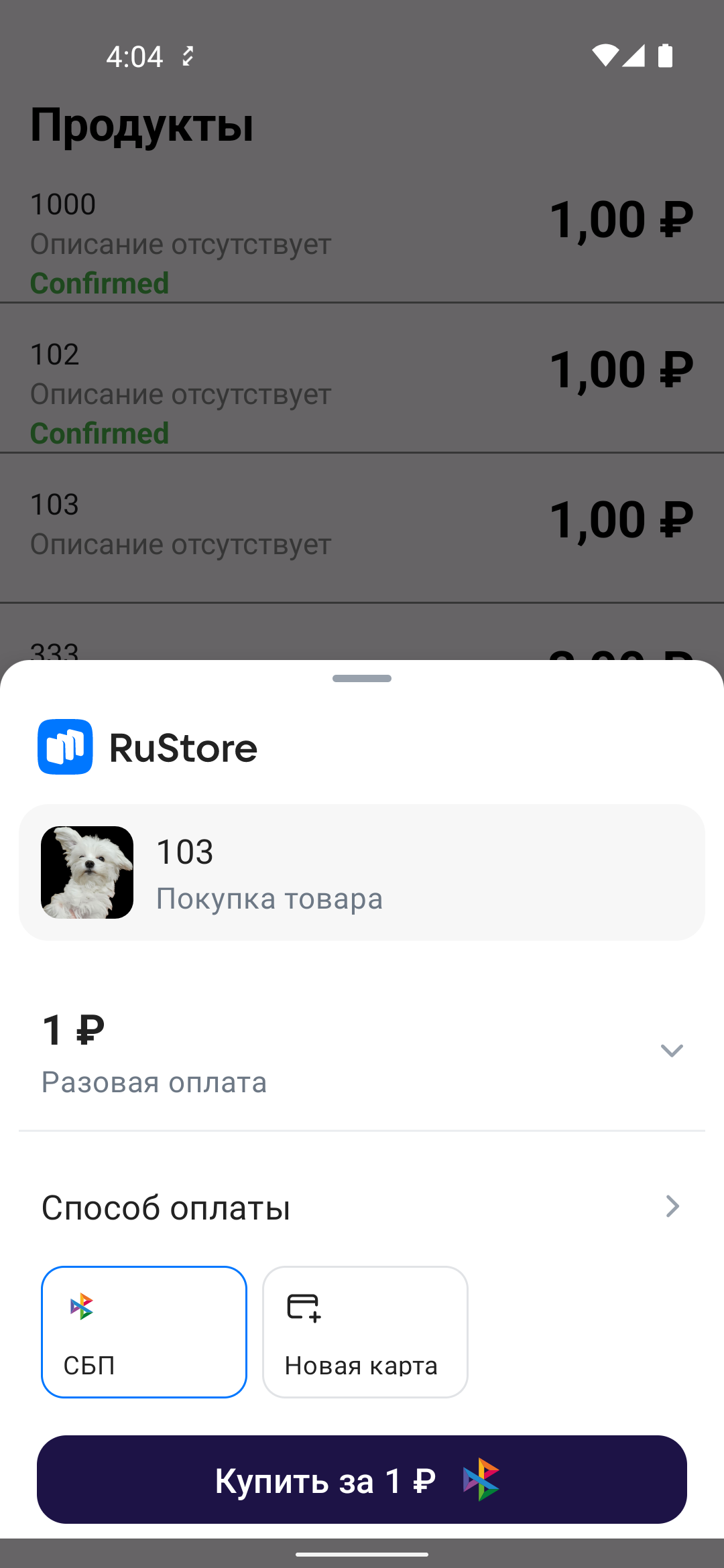 Начало покупки продукта в SDK Pay